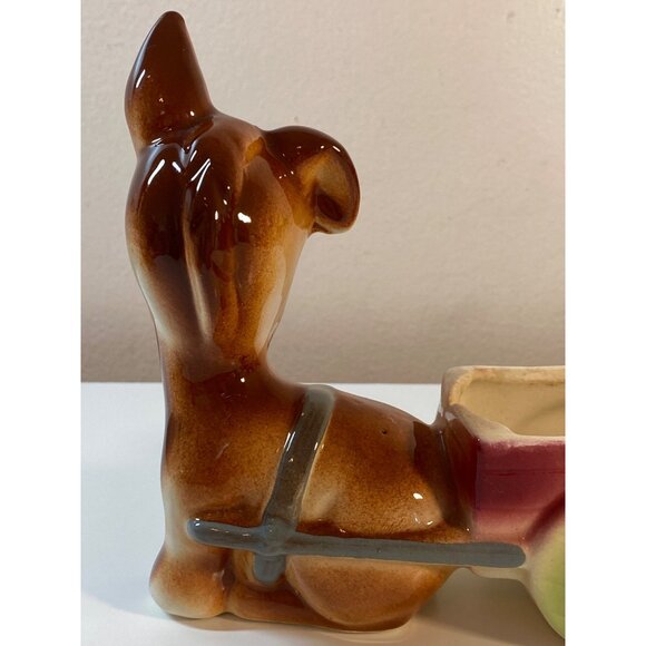 VTG Planter Ceramic Pottery Kitschy Donkey Burro Pulling Wagon Cart - Picture 7 of 14
